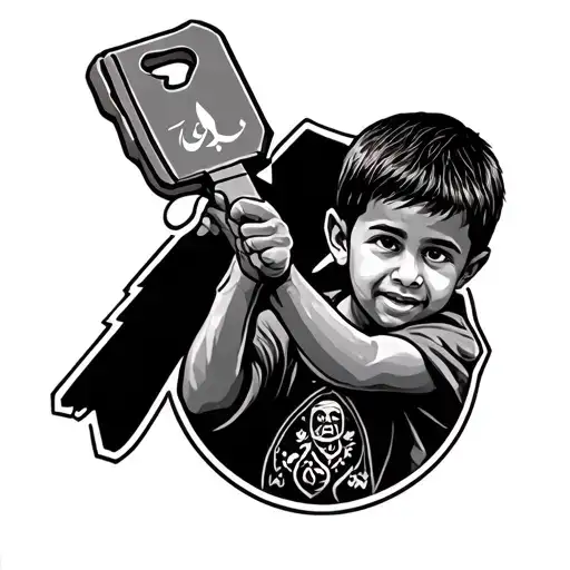 Palestine Key with Palestinian boy throwing tattoo design idea