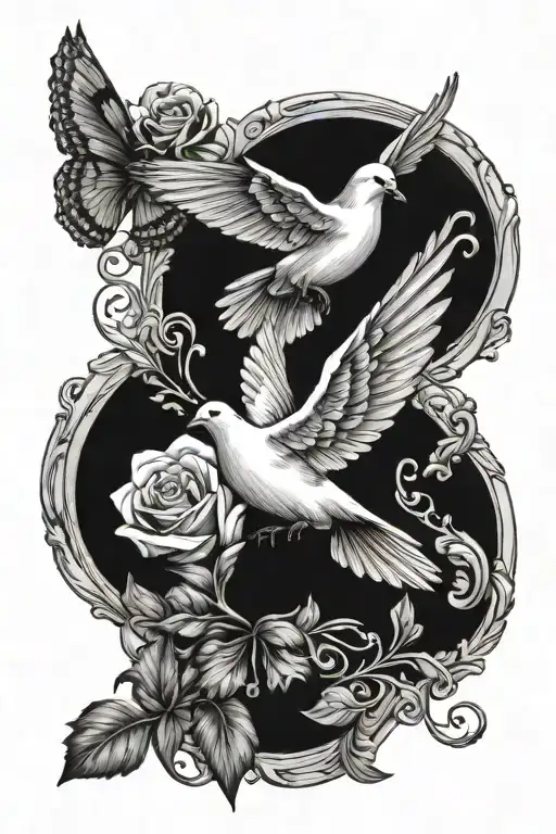 memorial tattoo for mom with dove and butter fly tattoo design idea