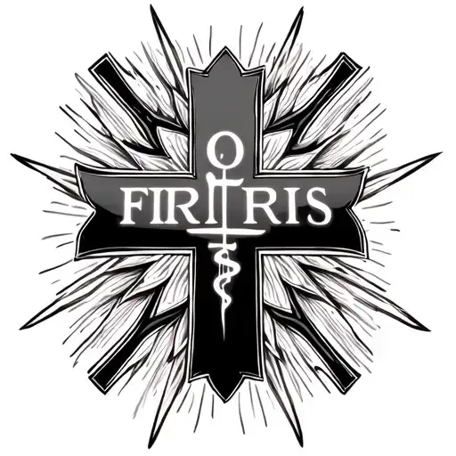 make a tattoo image where horizontally it says "GOD" and vertically it says "FIRSt" This will look like a cross and the  tattoo design idea