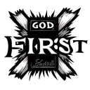 make a tattoo image where horizontally it says "GOD" and vertically it says "FIRSt" This will look like a cross and the  tattoo design idea