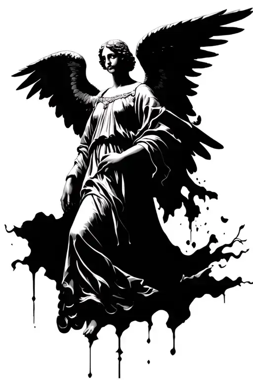 "angel coming out of the darkness" A Renaissance style angel, in black and very marked shadows. tattoo design idea