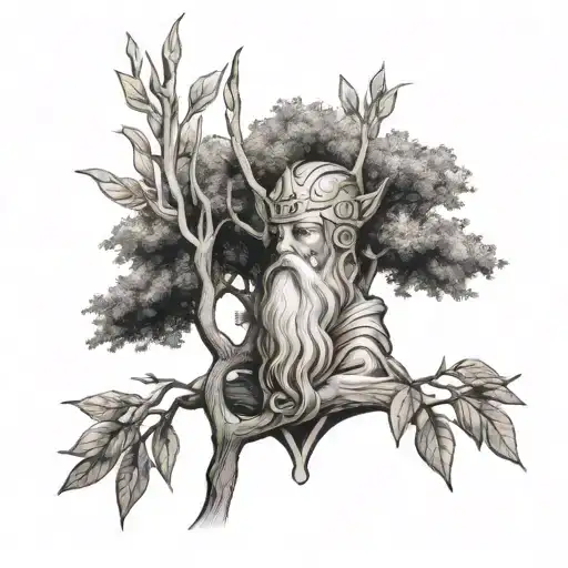 odin and Olive tree tattoo design idea