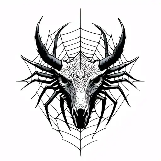 Male tattoo on the shoulder, draw a tricratops face with a old -wing spider web on the shell of a pronounced tattoo design idea