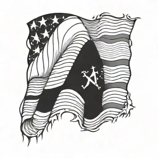 black and white rippled American flag tattoo design idea