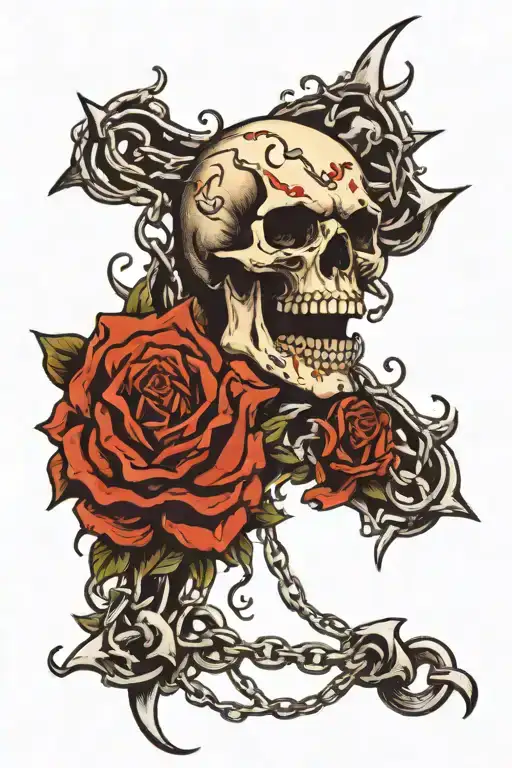 skull and chains breaking and bursting tattoo design idea