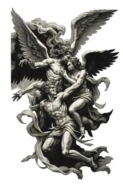 Angels fighting tattoo design idea