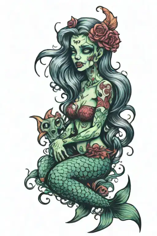 zombie mermaid tattoo design idea