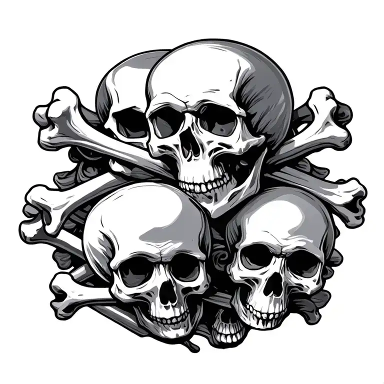 pile of skull and bones tattoo design idea