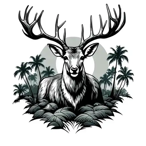 palm trees, jackalope tattoo design idea
