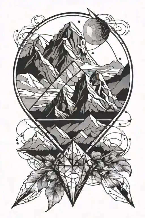 diamond with mountains inside a circular geometric design tattoo design idea