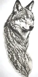 mountain range with wolf head tattoo design idea