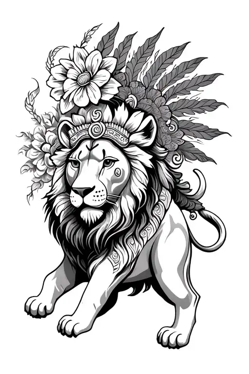 murugan, tamil flower, lion, all separate paths walking tattoo design idea