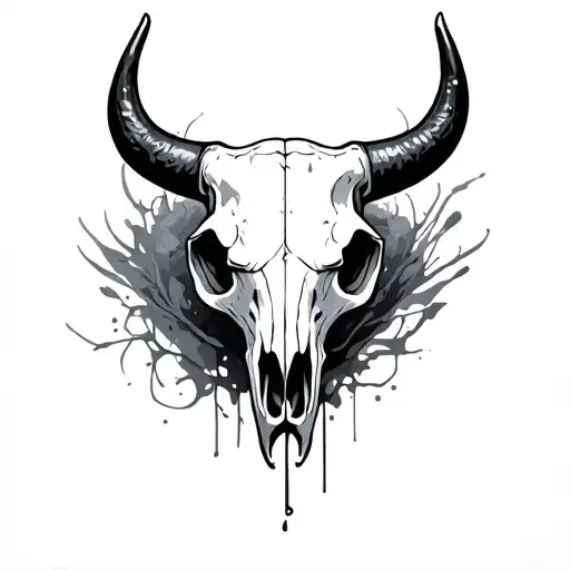 bull skull gothic  tattoo design idea