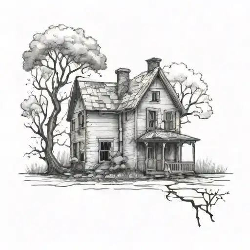 abandoned house tattoo design idea