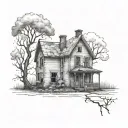 abandoned house tattoo design idea