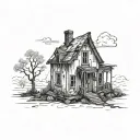 abandoned house tattoo design idea