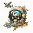 stoicism incorporating astronaut and nature and a skull. realistic style with a little color tattoo design idea