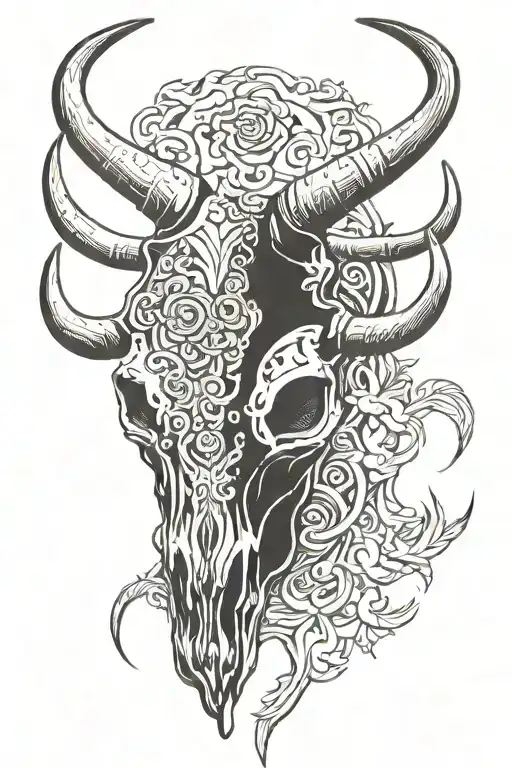 long horn bull skull tattoo design idea