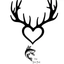 "Gone Bush Forever Free" "Gone Bush Forever Free" "Gone Bush Forever Free" deer antlers making a heart with a fish jumping tattoo design idea