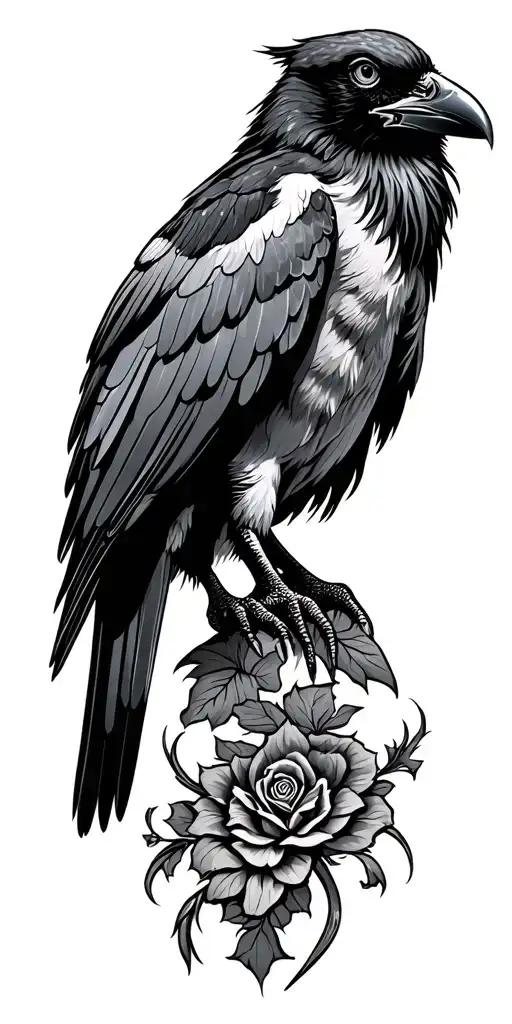 chicano style and raven standing tattoo design idea