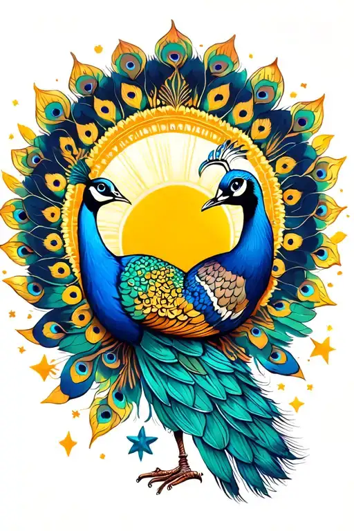 peacock with Filipino sun and stars tattoo design idea