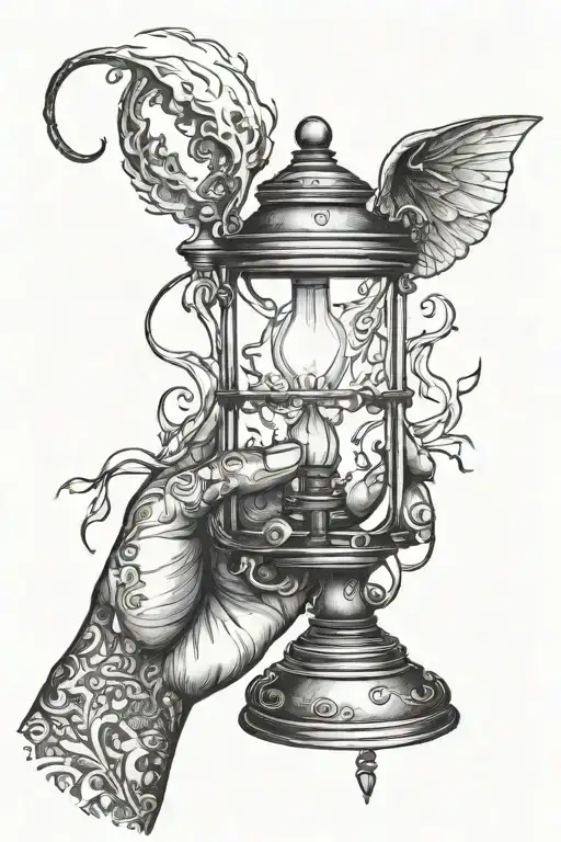 lamp fight hand with mouse and pencil drawing  tattoo design idea