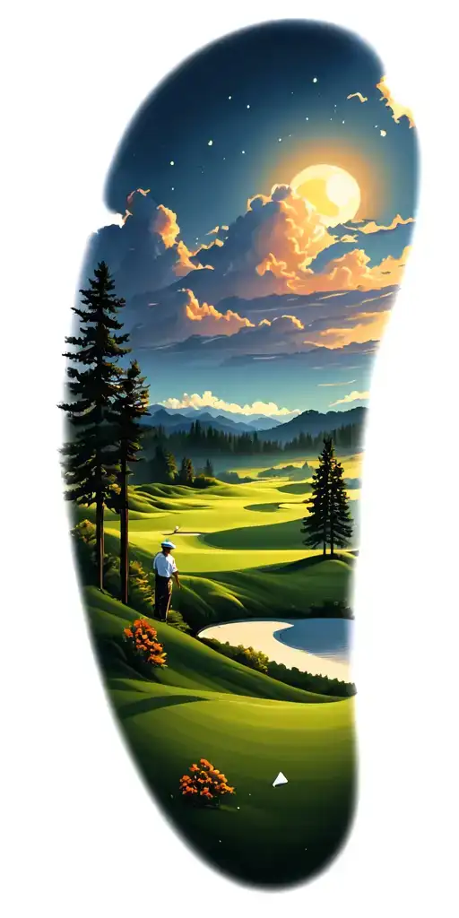 golf course landscape tattoo design idea