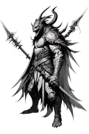 A demon warrior with intricate armor and weapons tattoo design idea