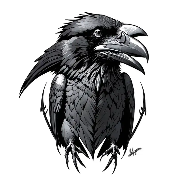 raven staring menacingly tattoo design idea