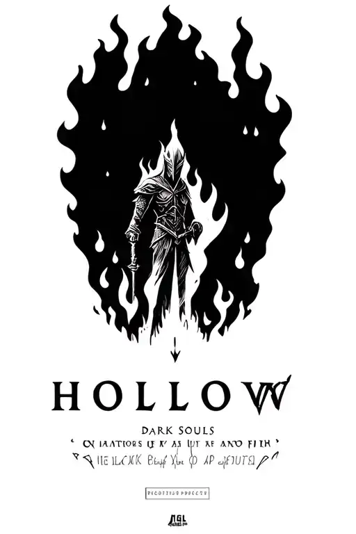 "Hollow" "Hollow" "Hollow" campfire knight rest fire flames, dark souls tattoo design idea