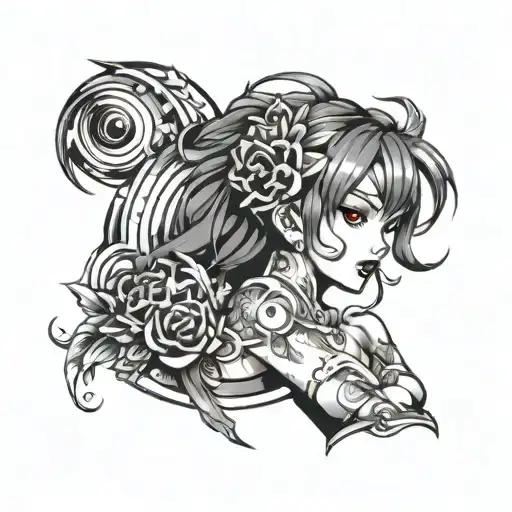 anime inspired girl tattoo with rage mode tattoo design idea