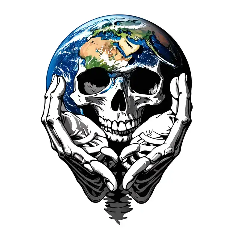 skeleton with the earth in hands tattoo design idea