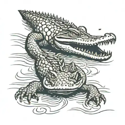alligator swimming tattoo design idea