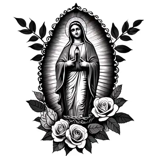 Virgen de Guadalupe Mexican with roses tattoo design idea