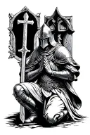 templar knight kneeling praying before a grave tattoo design idea