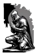 templar knight kneeling praying before a grave tattoo design idea