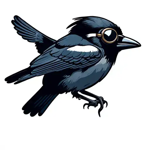 magpie wearing aviation goggles tattoo design idea