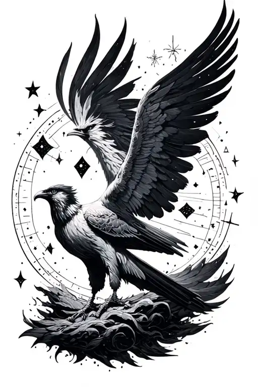 Aquarius constellation with pheonix rising. add something USA, something Italy tattoo design idea