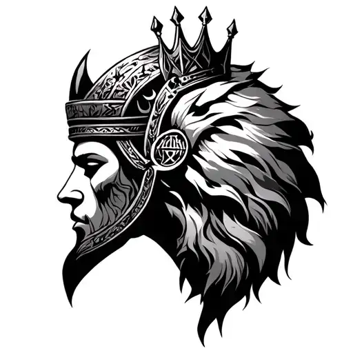 First name Eden in Rune Viking, En Léclair in rear plan, figure 21, crown of king tattoo design idea