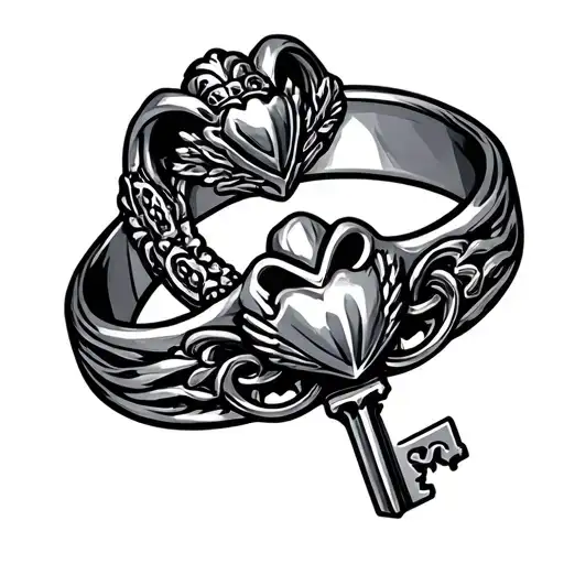 claddagh ring and a key tattoo design idea