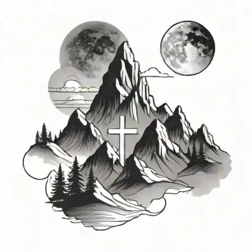 a dainty outline of a mountain range with three small crosses at the base  tattoo design idea