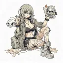 Sexy girl, Gigantic Boobs, cleavage, wide hips, petite, big booty.. grungy torn clothing, short bob hairstyle, cigarette tattoo design idea