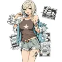 Sexy girl, Gigantic Boobs, cleavage, wide hips, petite, big booty.. grungy torn clothing, short bob hairstyle, cigarette tattoo design idea