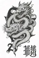 dragon, casino roulette, black and white cat some letters and with background tattoo design idea