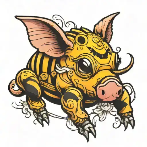 pig bumblebee tattoo design idea