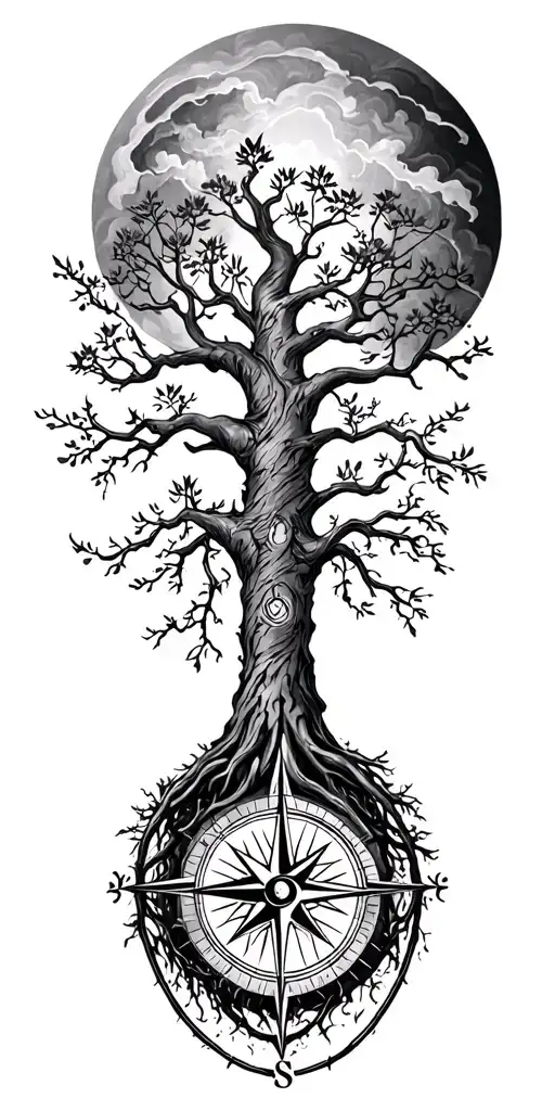 Tree of life with a compass of life with tattoo design idea