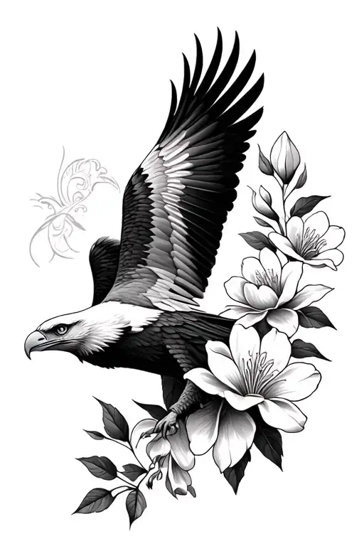 paisley print, magnolia flowers, eagle soaring tattoo design idea