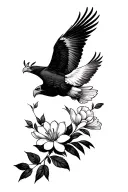 paisley print, magnolia flowers, eagle soaring tattoo design idea