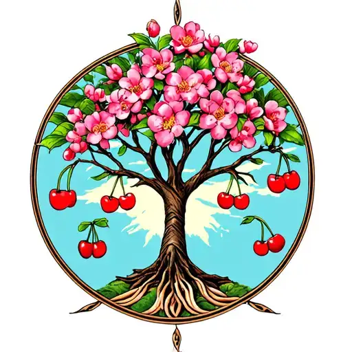 Cherry Flower Tree of Life tattoo design idea