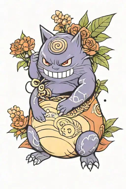 gengar hugging snorlax tattoo design idea